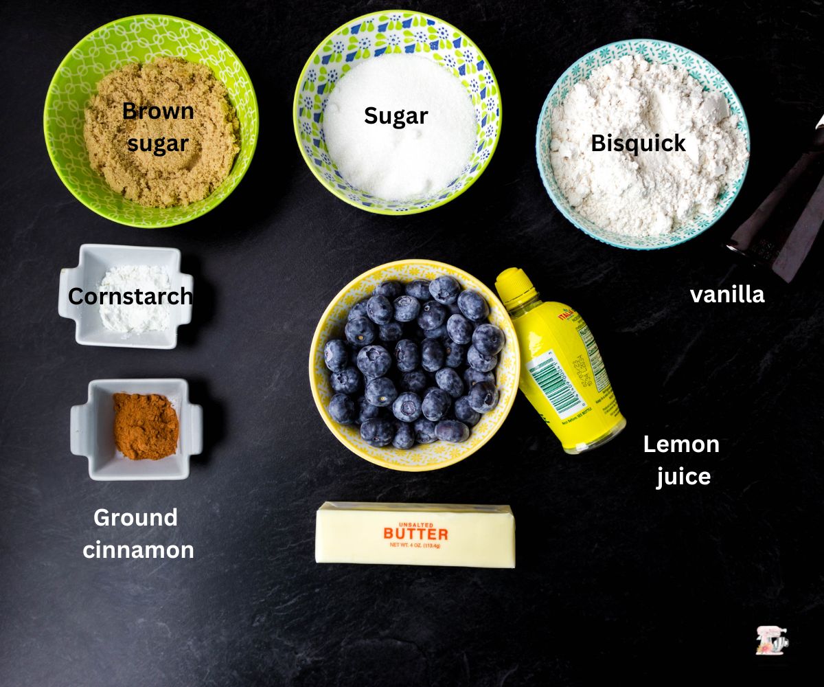 Ingredients needed to make Blueberry Bisquick Crumble